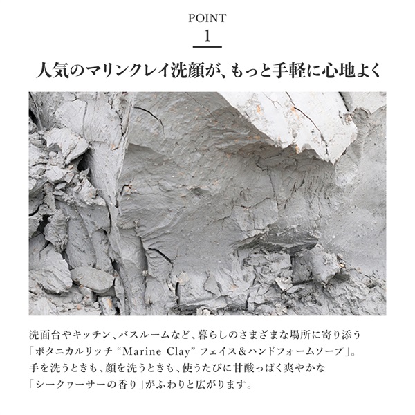 ボタニカルリッチ "Marine Clay" フェイス＆ハンドフォームソープ パウチ (シークヮーサーの香り) 詳細画像